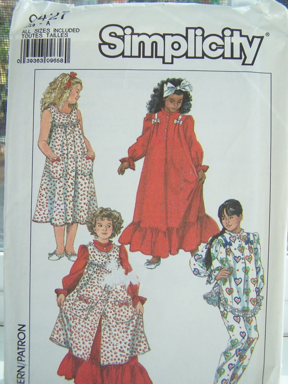 SALE Simplicity 9427 Girl's Pajama Sewing Pattern Ruffled