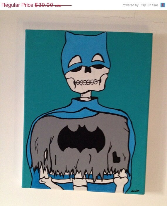 SPRING BLOWOUT SALE Skeleton Batman Painting by CraftGirlStudios