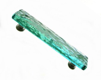 Drawer Pulls in New Ocean Waves Design. Seafoam green art glass cabinet hardware to accent your bathroom or kitchen.