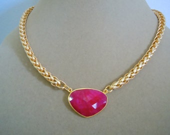 Crimson -- Ruby and Gold Snake Chain Necklace
