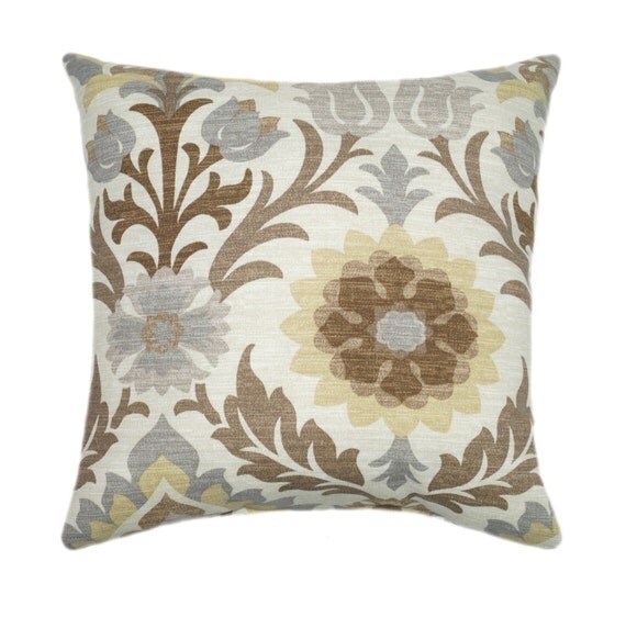 Items similar to Outdoor Throw Pillow, Waverly Santa Maria Moonstone Pillow, Floral Brown Tan ...