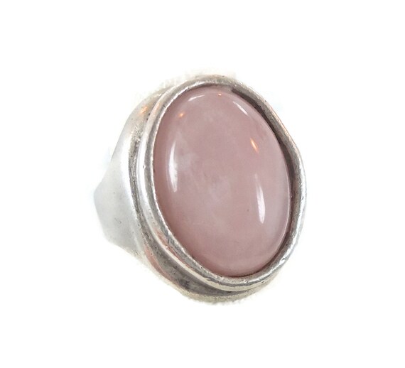 Pink Rose Quartz Crystal Sterling Ring Vintage Big Statement Unisex