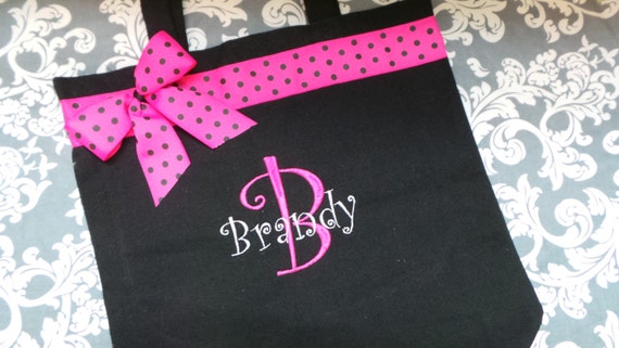 Girls Tote Bag Personalized Name and large initial, Flower Girl bag ...