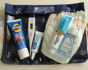 Navy Anchors Ouch Pouch Clear Pocket for Diaper Bag Organizer Nursing Baby Supplies First Aid Travel JuJuBe Compliment Personalize XL 7x9