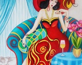 Wall Art Print Art Deco Lady Sitting Red Hat Red Dress Wine and Flowers from Original Oil Painting Lady in Red by k Madison Moore Wall Art Print Art Deco Lady Sitting Red Hat Red Dress Wine and Flowers from Original Oil Painting Lady in Red by k Madison Moore