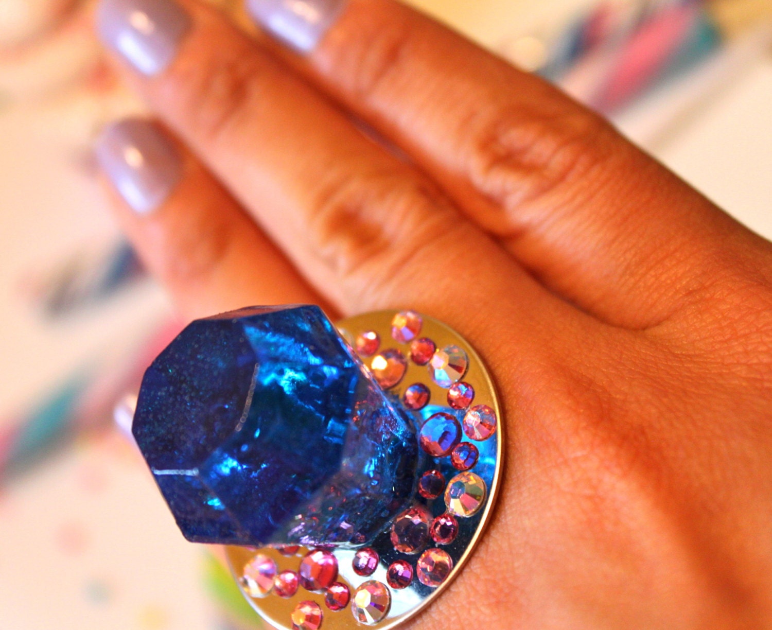 Rock Candy Ring Pop Blueberry Candy Glam Ring by athinalabella