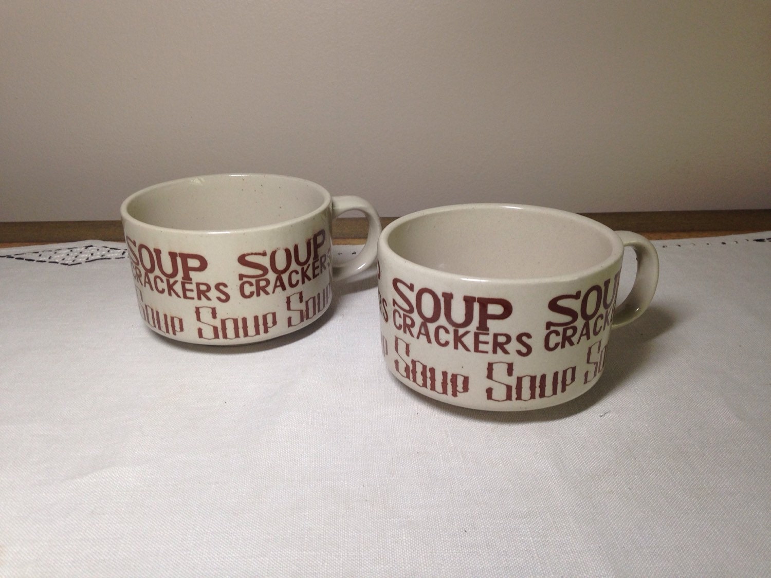 Vintage Soup Mug Set 1970s Soup Crackers Tan and Brown Haute Juice