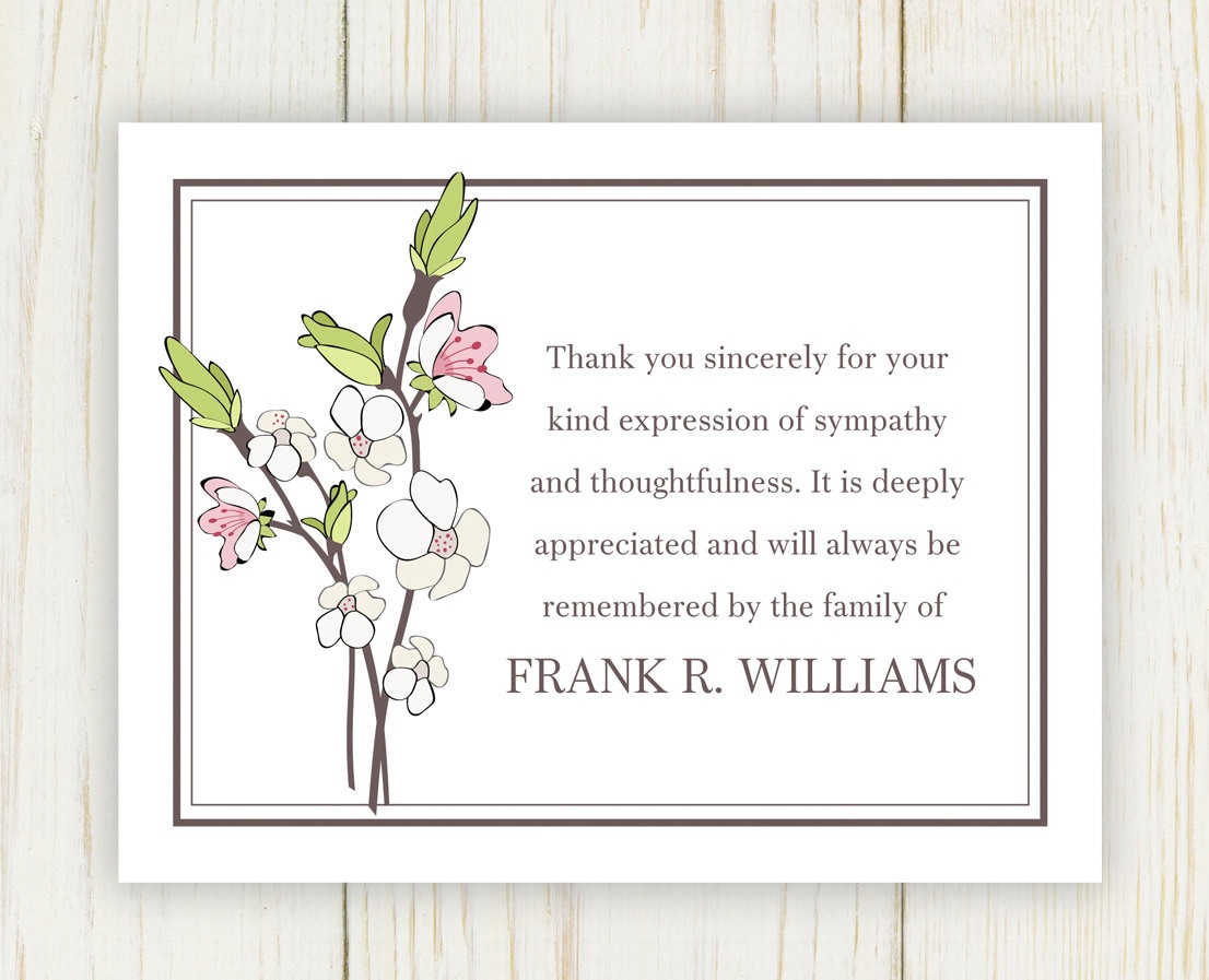 Cherry Blooms Funeral Thank You Card Digital File Sympathy