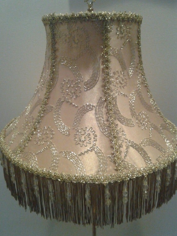 Handmade Lamp Shade with Gold Metallic Overlay and Fringe and
