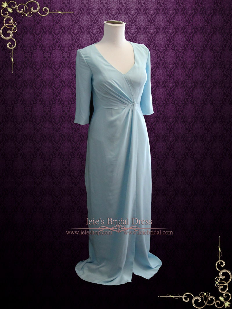 Powder Blue Formal Evening Dress with Mid Sleeves Prom Dress