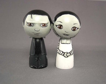 Frankenstein and Bride Wedding Cake Toppers Kokeshi horror dolls