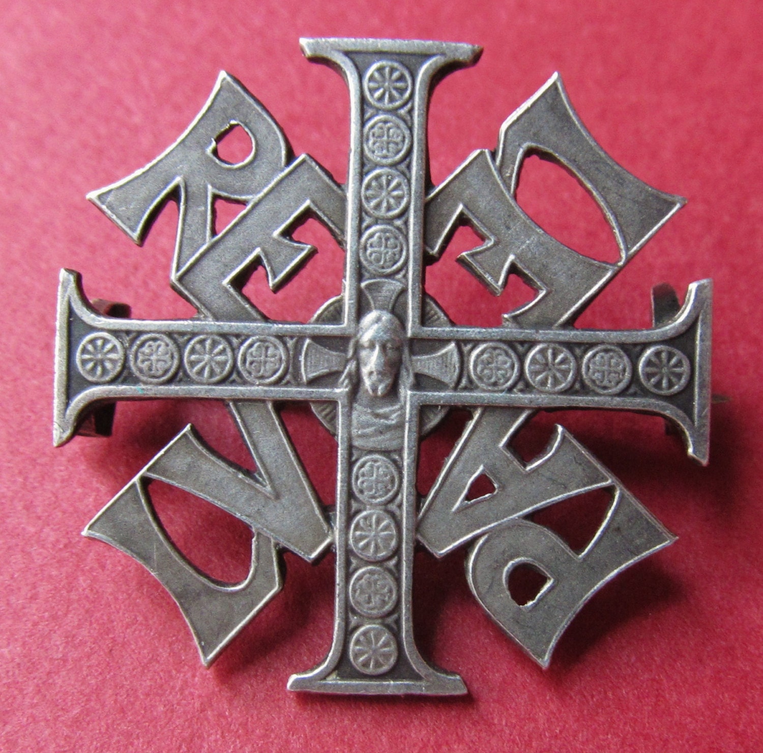 Jesus Cross Pin French Silver Vintage Religious Brooch Jewelry