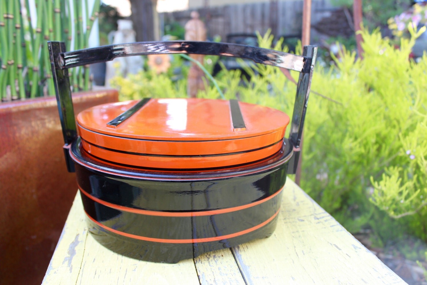 Vintage Bento Box Jubako Japanese Stacking Lunch Box Orange