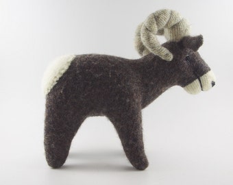 big horn sheep, waldorf animal, waldorf toy, stuffed animal, stuffed toy, wool toy, woodland animal, childs toy,