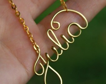 Personalized necklace, wire name necklace, brass wire necklace, your name necklace, love necklace, friendship, gift, christmas gift,