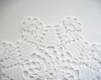 Crochet Doily White Cotton Lace Table Topper with Flower Edge Heirloom Quality