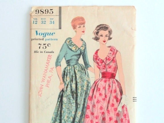 50 s Vogue two  piece  dress  pattern  formal  dress  pattern 