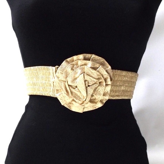 vintage 1980's gold lame stretch belt sz by RecycleBuyVintage