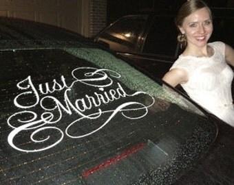 Just Married car sign vinyl decal 23 x 13"