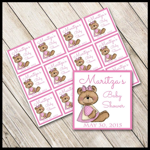 pink teddy bear baby shower favor tags by