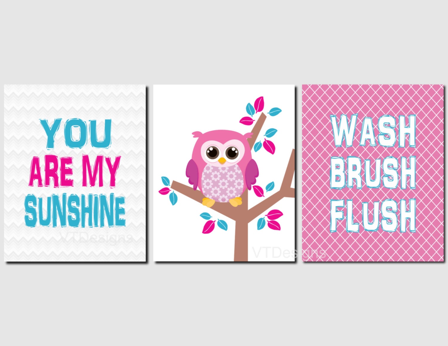 Kids Bathroom Art Owl Bathroom Wall Art Wash Brush Flush