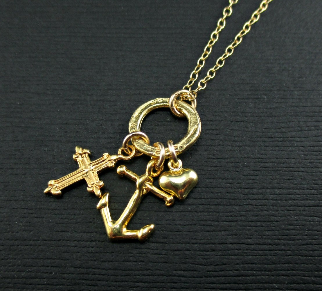 Faith Hope Love Necklace Gold Charm Necklace Vermeil Charm