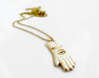Hand Necklace, Layering Hamsa Necklace, Hand Carved Pendant Necklace, Fatima Hand, Palmistry Hand