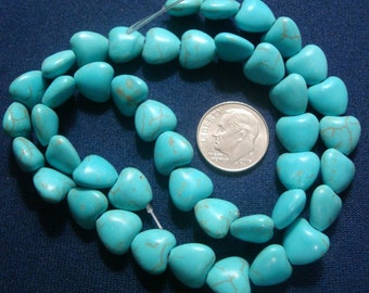 43 Treated Magnesite created Turquoise 10x10mm heart shaped beads 16 in BS052