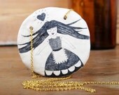 Air Dry Clay Pendant, Handmade Necklace, Original Pencil Drawing on Clay, Jewelry Shop, Girl with a Heart, Whimsical, Love, Gifts for Her Air Dry Clay Pendant, Handmade Necklace, Original Pencil Drawing on Clay, Jewelry Shop, Girl with a Heart, Whimsical, Love, Gifts for Her
