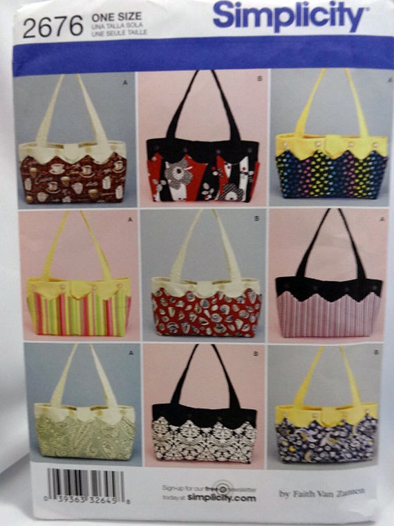 Simplicity 2676, Tote Bag Sewing Pattern, Uncut