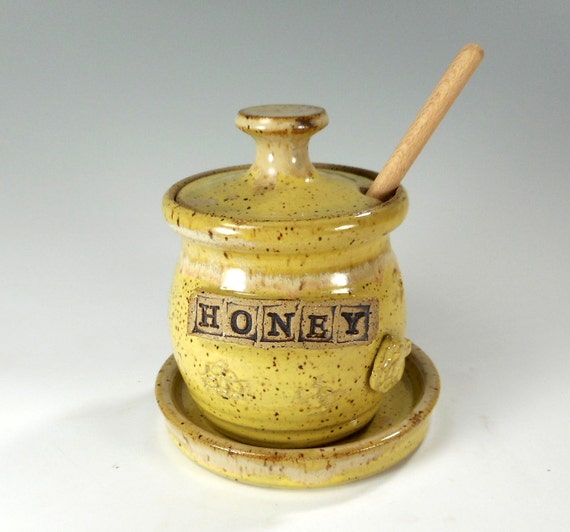 Honey dipper pot ceramic honey jar pottery by WillowTreePottery