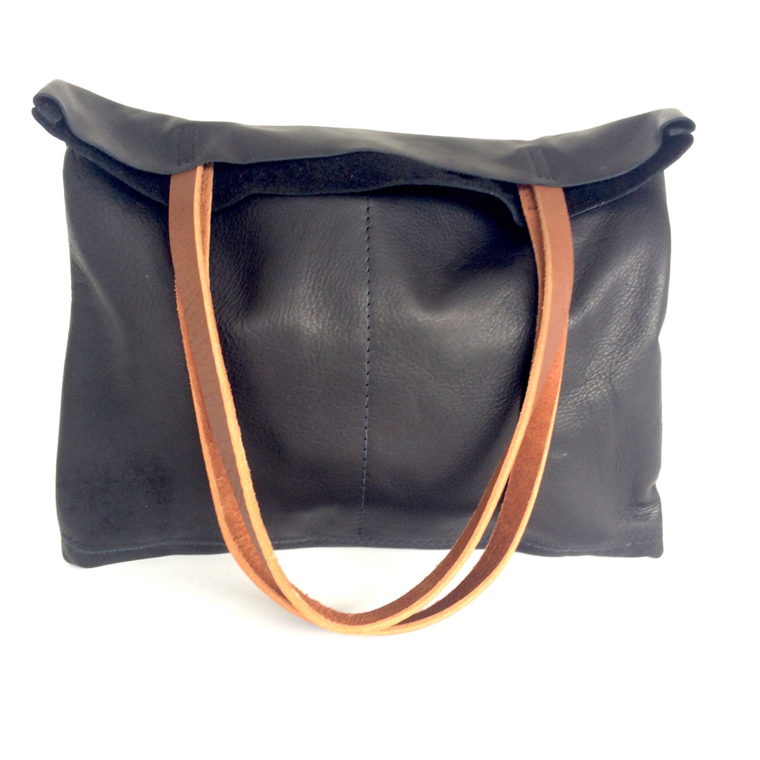 Black and brown Leather Tote Bag Simple Black Leather Bag by sord