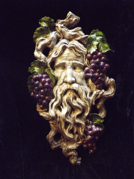 Bacchus Greenman Wall Hanging Gothic Grape Sculpture Pagan