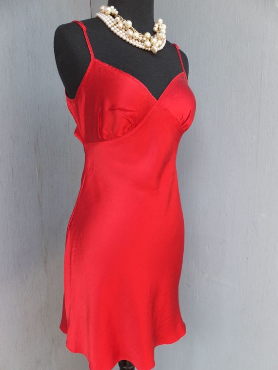 Vintage RED Silk Victoria's Secret Nightie / Silk