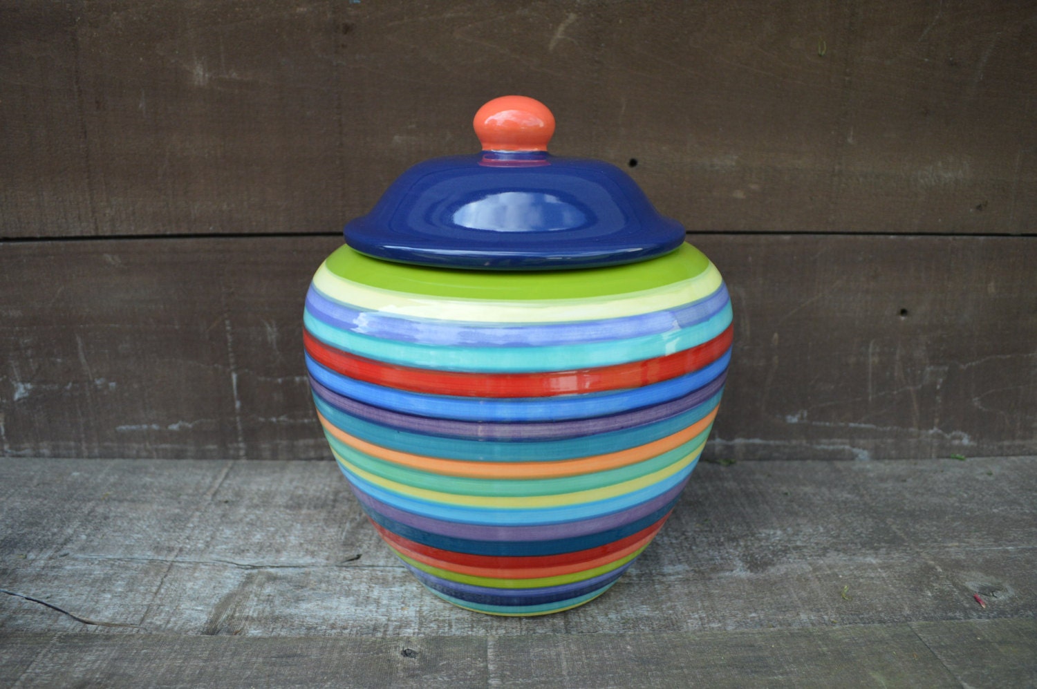 Extra Large Striped Ceramic Cookie Jar or Canister by InAGlaze