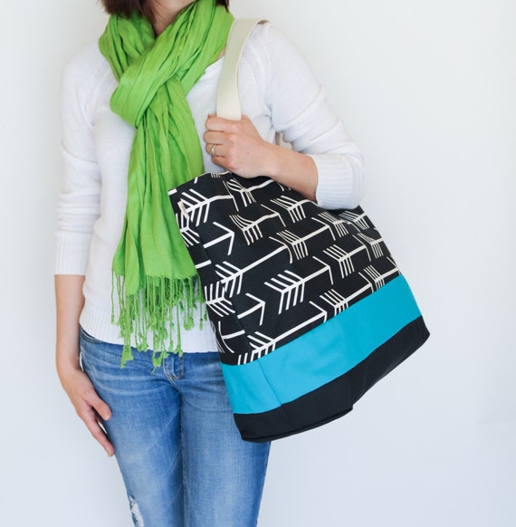 EXTRA Large Beach Bag  Tote in Arrows and Turquoise, Monogram ...