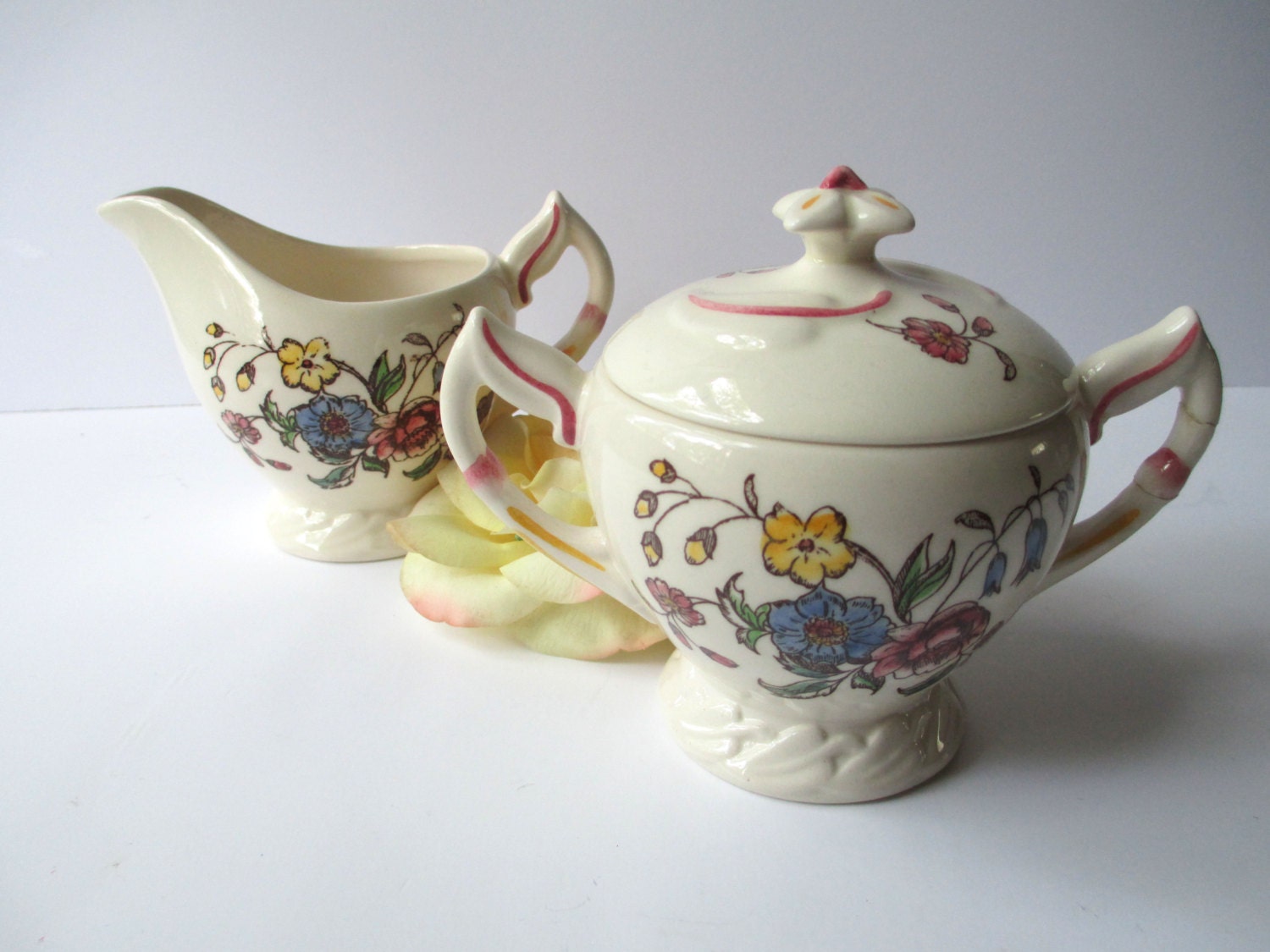 Vintage Vernonware Mayflower Cream and Sugar Set Haute Juice