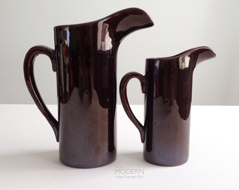 2 LaGardo Tackett Rockingham Brown Pitchers 1958 Mid Century Modern