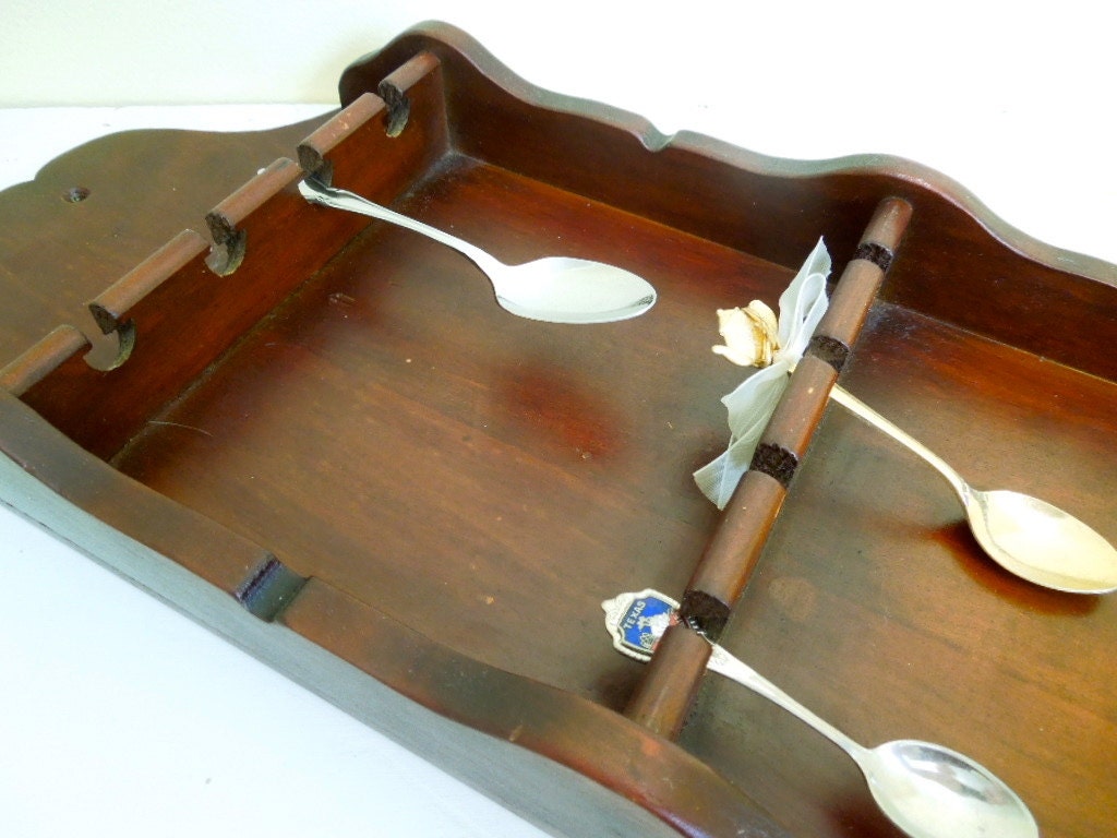 Vintage Wood Spoon Display Rack, Souvenir Spoon Holder, Made in