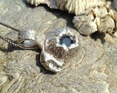 Barnacle Pendant with Blue Zircon Stone, Lobster Claw, and Coral Texture