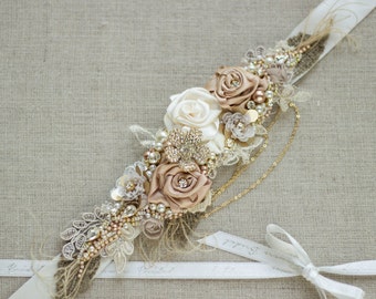 Bridal belt, Gold Bridal sash, Wedding sash belt, Rose Gold wedding, Rustic wedding, Narrow thin belt, Burlap lace wedding