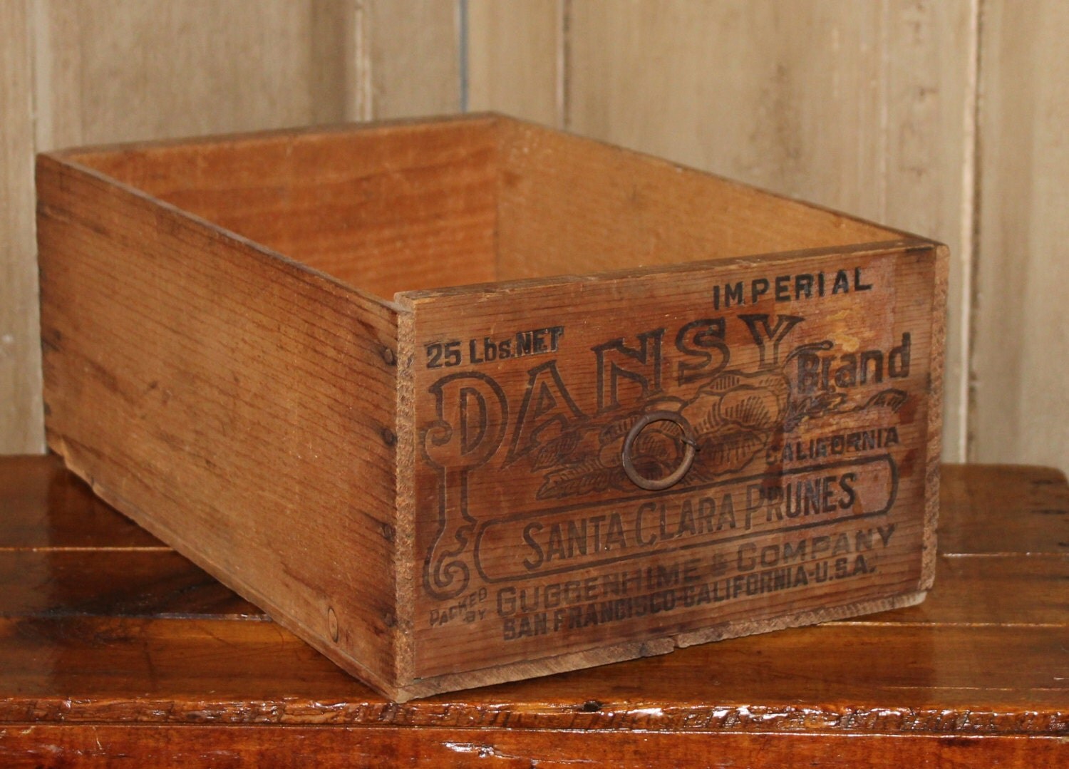 Vintage Antique Fruit Crate ,Rare Wood Box, Rustic Wood Storage Box
