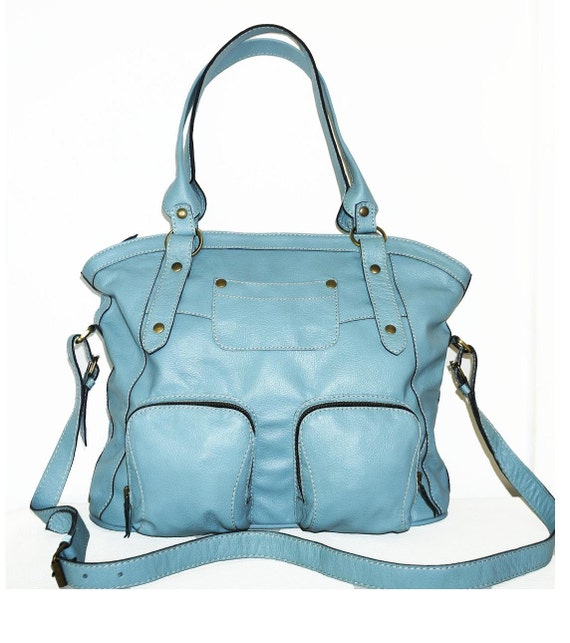 Light blue leather tote bag leather handbag leather by ChicLeather