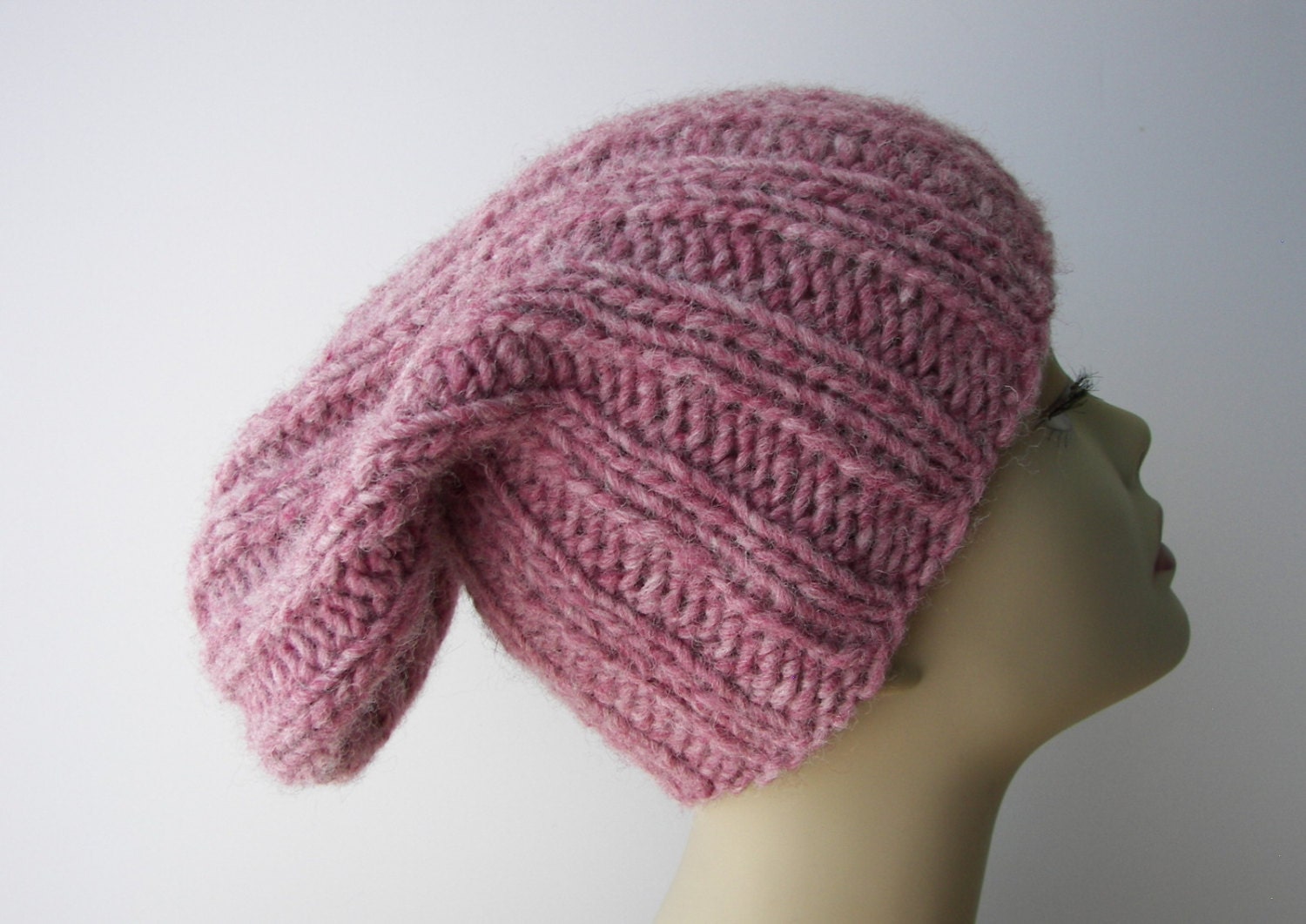 ICELANDIC WOOL Chunky Hand Knit Beanie Ski Hat in Dusty ROSE