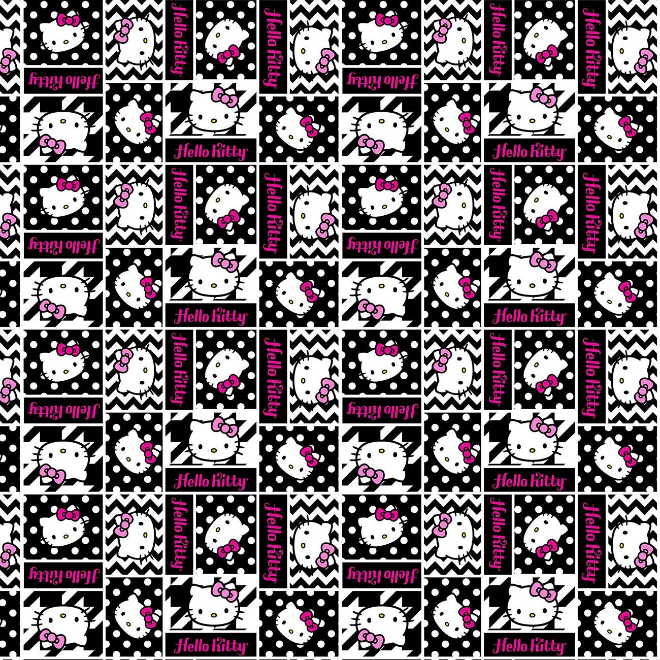 1 Yard HELLO KITTY Cotton Fabric Black And White BTY