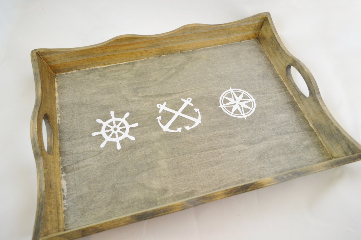 Maritime Nautical Décor Wooden Serving Tray with Handles Bar