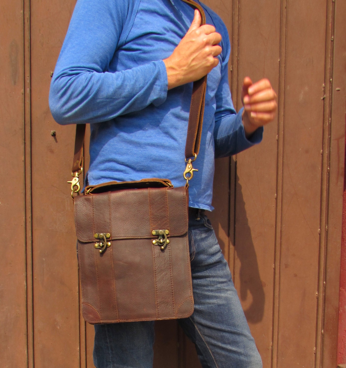 Messenger Bag Leather Ipad Bag 10 inch Laptop Bag by leilamos
