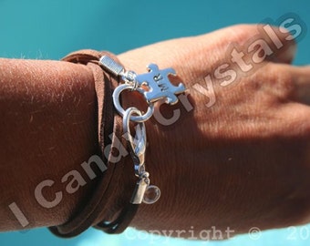 Autism Bracelet Silver Puzzle Piece Suede Bracelet