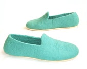 Mega SALE 25% OFF Gifts for Mom - Helmock Slippers - Felt Slippers - Mint Green - Rubber Sole Home Shoes - Winter Fall Fashion - Womens slip