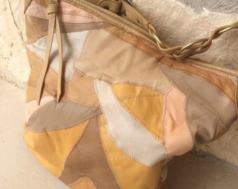 Vintage Patchwork Brown Pink Leather Handbag